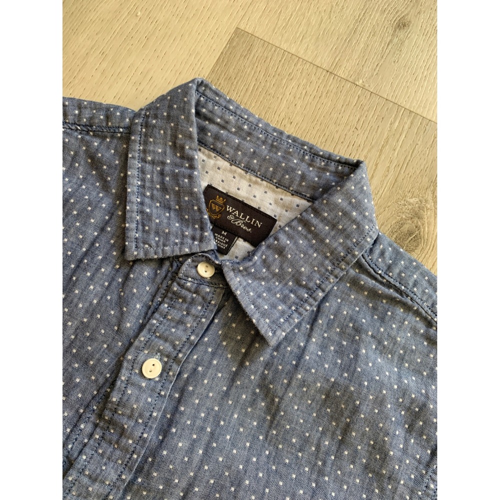 Wallin & Bros Mens Blue Polka Dot Short Sleeve Button Down Shirt Size M